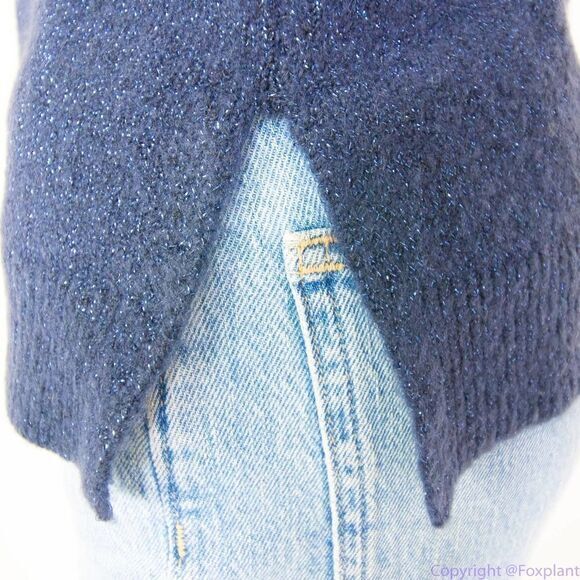 Children's Place shimmering metallic thread sequin swan navy blue sweater, L - Picture 10 of 16